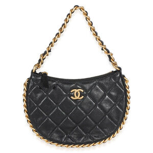 Chanel Black Shiny Quilted Lambskin Mini CC Chain Around Hobo
